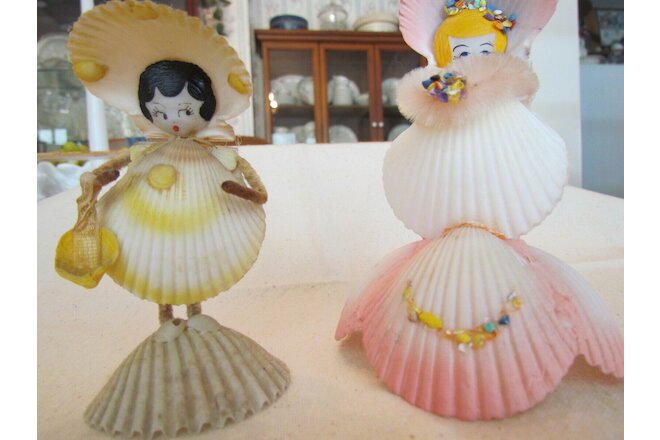 1950's Souvenir 2 Handmade Seashell Ladies