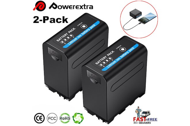 2PCS Real 6600mAh Li-ion Battery w/ USB for Sony NP-F950 NP-F960 NP-F970 Series