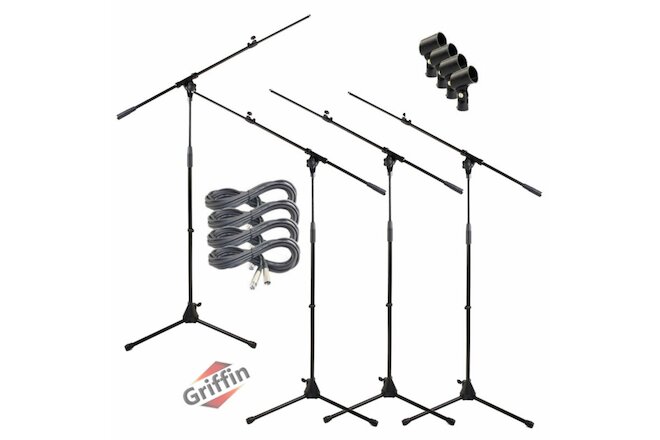 GRIFFIN Microphone Boom Stand 4PACK Holder Mount XLR Cable Mic Clip Stage Studio