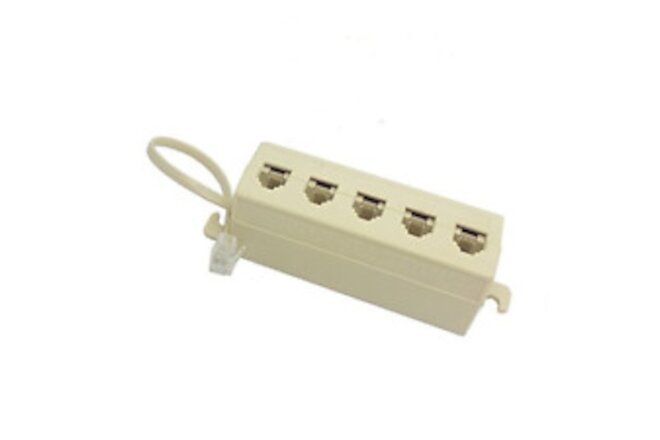 Beige RJ11 6P4C Male to 5 Female Outlet Ports Socket Telephone Phone Cable Line