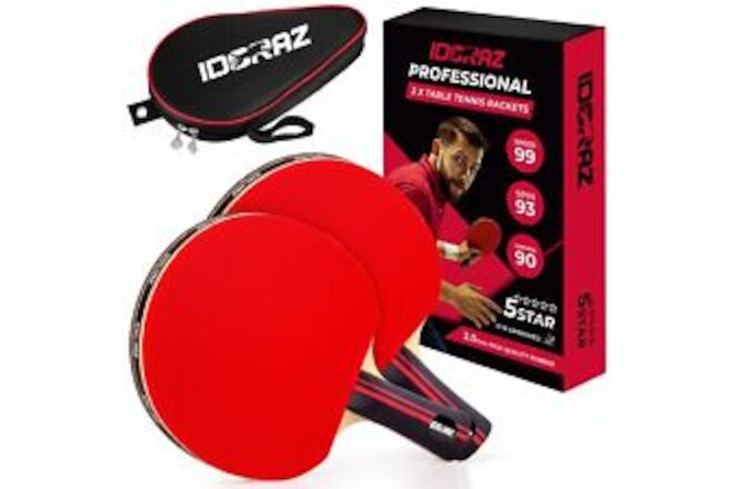 Table Tennis Paddles Set of 2 Professional Rackets - Ping Pong Rackets with C...
