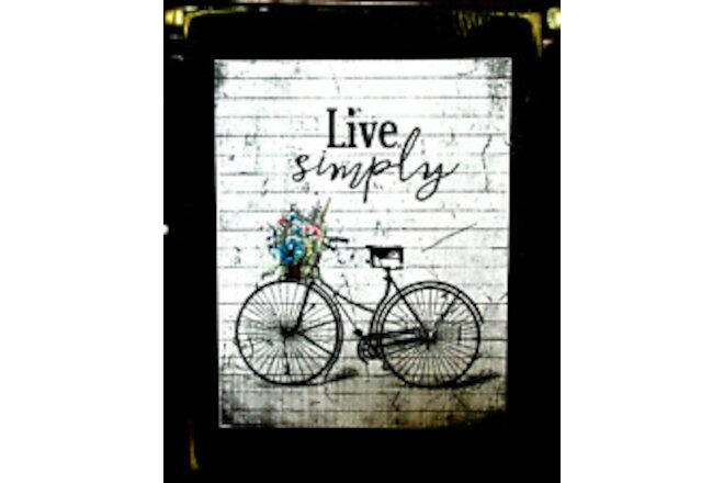 Live Simply Bicycle Flowers Rustic Farmhouse Wood Block Shelf Sitter 3.5X4.5