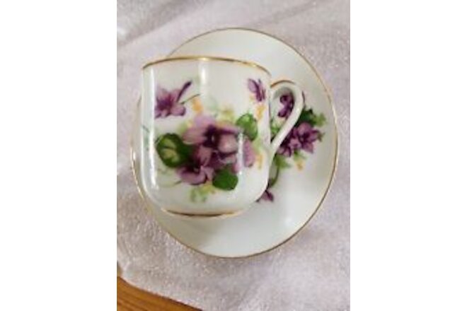Norcrest Fine China Mini Purple Floral  Teacup And Saucer Numbered
