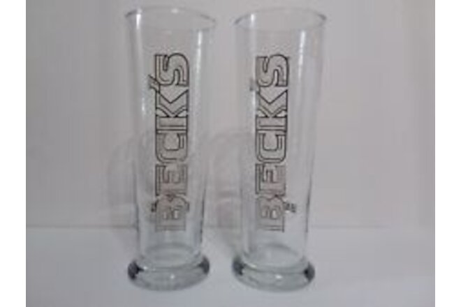 (2) Beck's Tall Beer Glasses Bar Frosted Letters Logo German 0,4L Glass Pint A8
