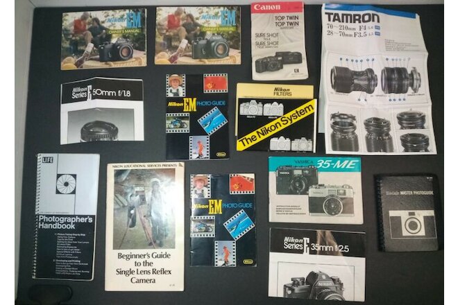 Vintage Camera Photo Booklets - YASHICA 35-ME, NIKON EM, LIFE KODAK 60s - 80s