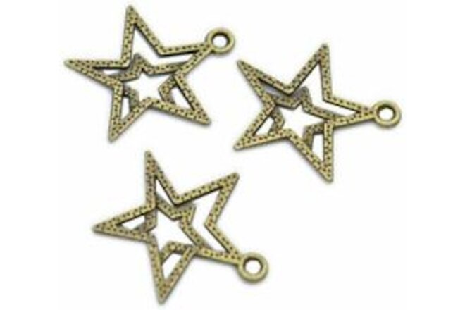 Star Charms For Jewelry Making Antiqued Bronze Double Celestial Supplies 10pcs