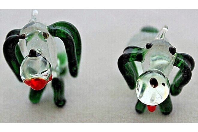 2 x Vintage, ( 1970's) Hand Made,  Art Glass Miniature Dogs