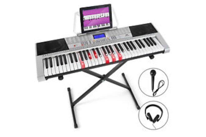 Portable 61Key Electronic Lighted Keyboard Piano LCD Screen Headphone Microphone
