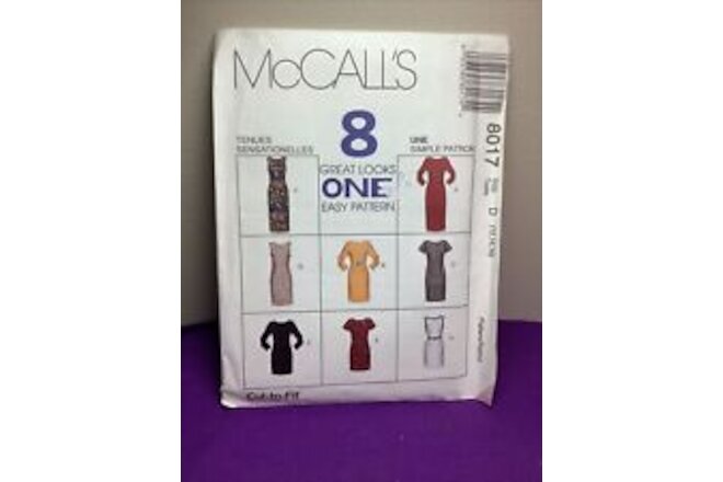 McCalls 8017 Sewing Pattern 8 GREAT LOOKS Misses Dresses Size D 12-16 Uncut  X60