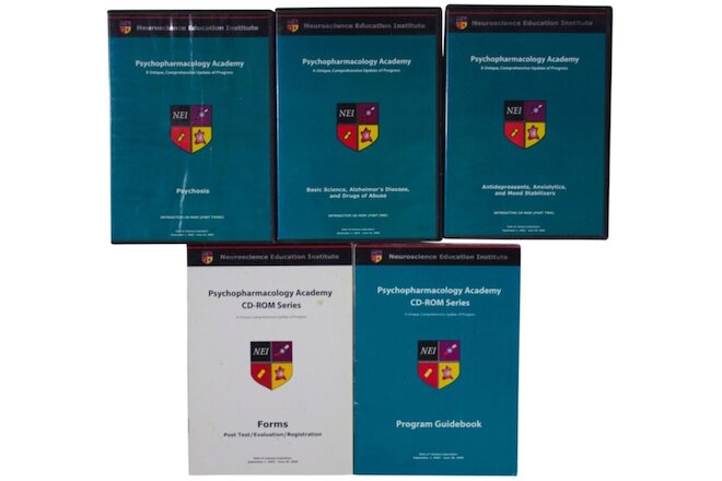 LOT Of 3 PYSCHOPHARMACOLOGY ACADEMY CD-ROMs w/ Guidebook 2003 UCSD Neuroscience