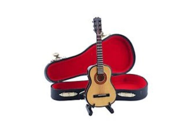 Dselvgvu Wooden Miniature Guitar with Stand and Case Mini Musical Instrument ...