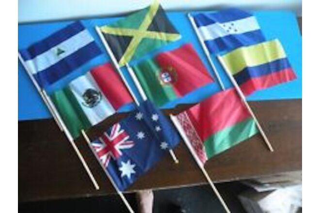Lot Of 9 World Countries Flags Desk Display 4x5” Satin Type Fabric V3