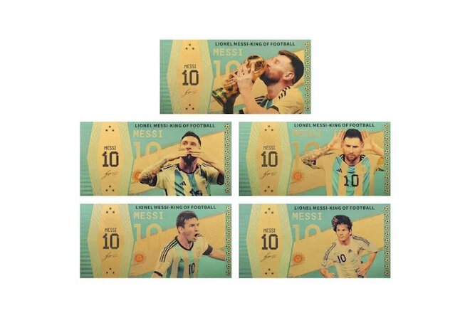 5 Pcs Qatar 2022 World-Cup Winner Lionel Messi Gold Banknote Cards For Fans Gift