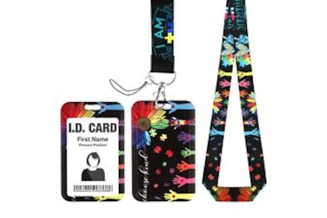 Autism Awareness Lanyard with ID Badge Holder, Hard Card Holder ID Card Prote...