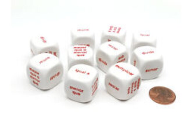Pack of 10 20mm Math Word Dice 6 Function, Spanish Español Dice - White with Red
