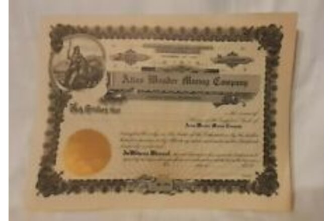 Vintage 1909 Atlas Wonder Mining Company Stock Certificate No. 1771
