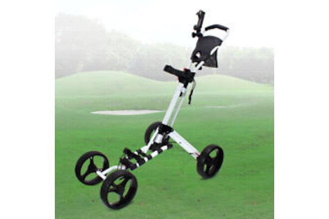 4 Wheel Green/Black Push Pull Golf Club Cart Trolley w/ Scoreboard Bag