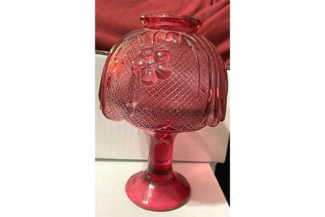 VTG 1971 Indiana Glass Cranberry Glass Tiara Fairy Lamp/Candle Holder-6" H-EUC