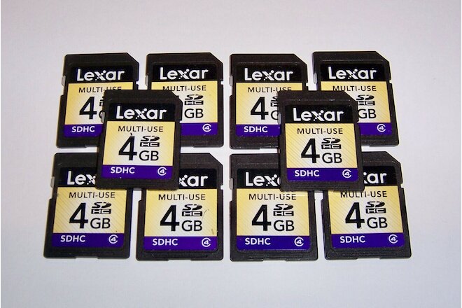 Lot of 10 Lexar 4gb SDHC Memory Cards - 4 gb Lexar SD Cards Class 4 Lot of 10