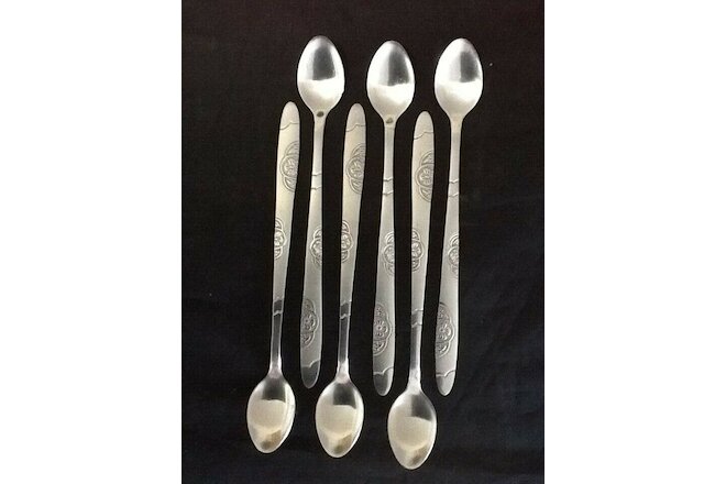 6 Iced Tea Spoons_Set of Six Stainless Steel Long Handle Ice Coffee 7.5" Desert
