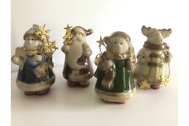 Pier 1 Imports Christmas Figurines Set of 4 Bear Santa Snowman Reindeer With Box