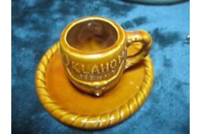Vintage 50's Golden Aspen Thrifco "Oklahoma" Souvenir Mini Cup & Saucer Japan