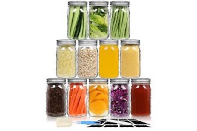 Wide Mouth Mason Jars 32 oz/Quart with Airtight Lids and Bands 12 Pack, Clear...