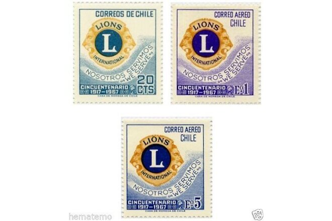 Chile 1967 #710-12 Cincuentenario Club de Leones MNH