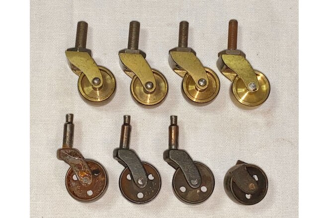 (8) Antique Brass & Steel Furniture Casters or Wheels