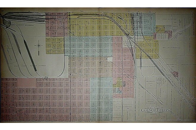 Rare Set of 7 Plat Maps ~ 1902 CITY of COUNCIL BLUFFS, IOWA ~ Original Authentic