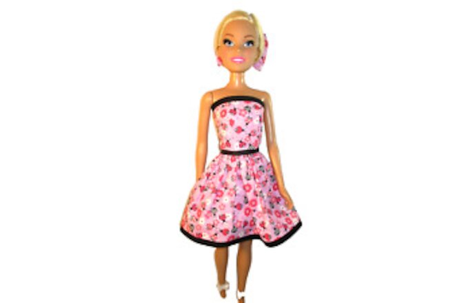 Handmade By Me Dress and Bow, Made to Fit Barbie Best Fashion Friend 28" doll.
