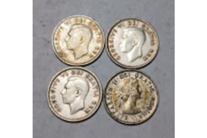 Lot of 4x Canada 10 Cents KGVI QEII Canadian Silver Dimes 1950 1951 1952 1953