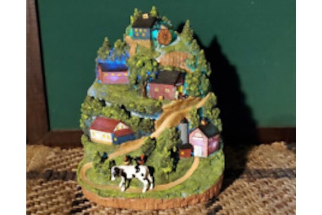 Lighted Town Farm house village Barn cow windmill Color Changing LED 10'' Vtg