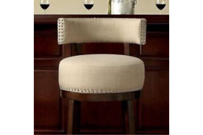 Lynsey Contemporary 24"Barstool With Linen Cushion Beige Finish Set Of 2-