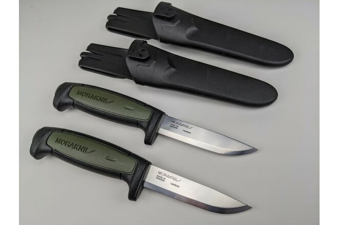 2 Pack Lot - Morakniv Basic 511 Knife & Sheath - Green/Black Handle Mora Knives
