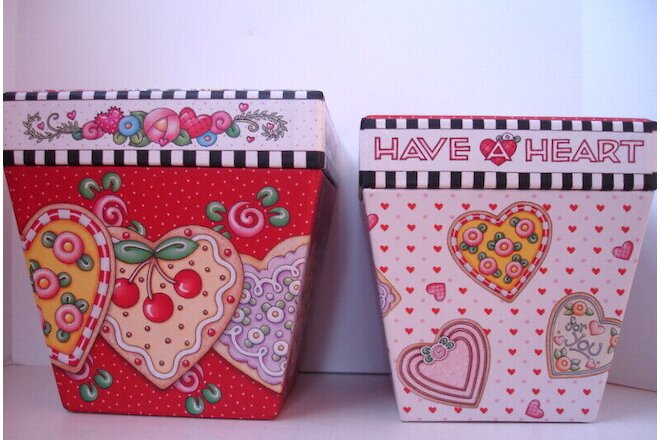 Mary Engelbreit Box Valentine's Have a Heart and Cookies LOT 2 Nesting Boxes