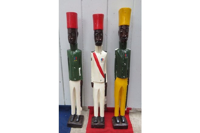 3 HAND CARVED AFRICAN COLONIAL ASKARI WOODEN SOLDIERS PRIMATIVE FOLK ART