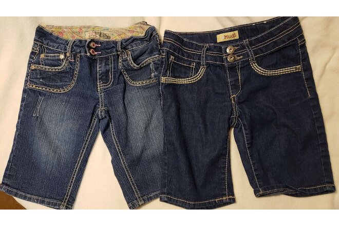 LOT of 2 Girls Blue Stretch Denim Bermuda Shorts-Mudd/YMI (Size 12)