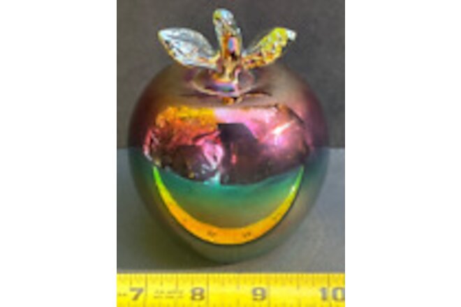 Signed Fine Art Glass Paperweight Fruit Apple Handmade Sculpture Numbered Irides