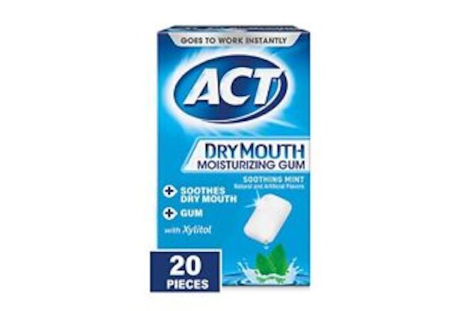 ACT Dry Mouth Moisturizing Gum, 20 Pieces, With Xylitol, 20 Count (Pack of 1)