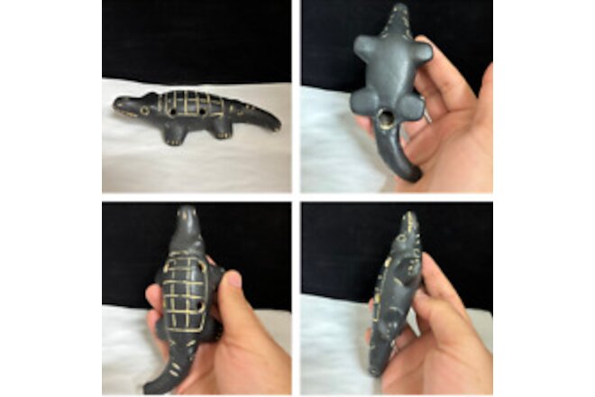 Handcrafted Chorotega Clay Ocarina: Enchanting Crocodile Design from Costa Rica