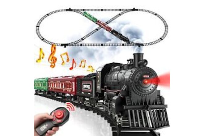 Hot Bee Train Set, Remote Control Train Toys w/Luxury Track & Glowing Passeng...