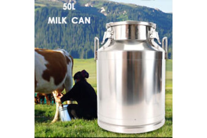 50L Stainless Steel Milk Can Wine Pail Bucket Jug Oil Barrel Canister Bottle