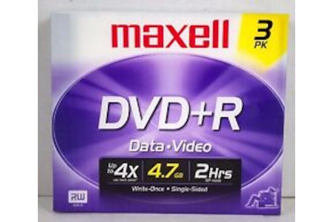 Maxell Dvd+R Discs,4.7GB,4X,W/Jewel Cases, 3/Pack