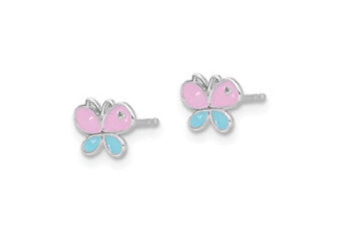 925 Sterling Silver Blue Pink Butterfly Stud Earrings
