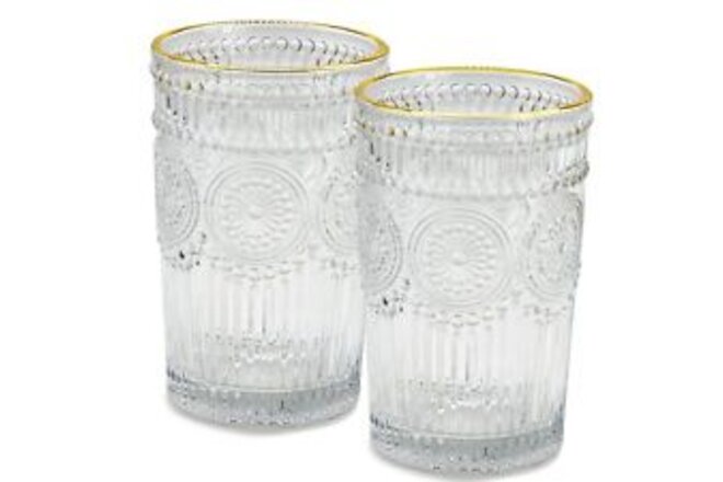TOSSOW Vintage Sunflower Glass Cups, Glassware Drinking Set of 2, Coffee Wine...