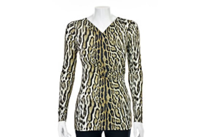 ROBERTO CAVALLI Stretchy Jersey Knit Leopard Print Top SZ XS 0-2 NWT