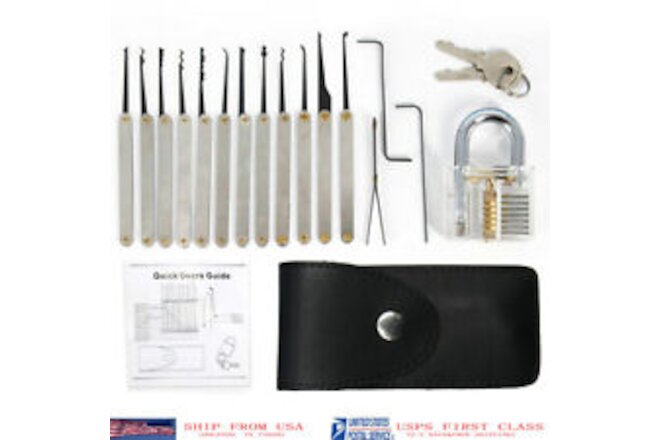 12 Pcs Lock Pick Tools Unlocking Set Key Extractor Transparent Practice Padlocks