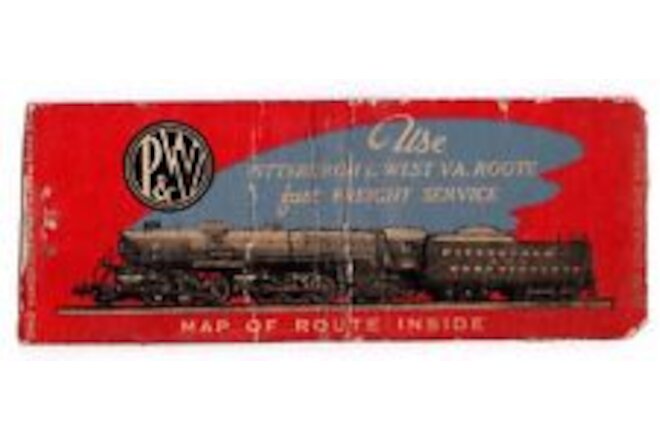 c1940s Pittsburgh and West Virginia Railway PWV Train Vintage RR Matchbook Cover