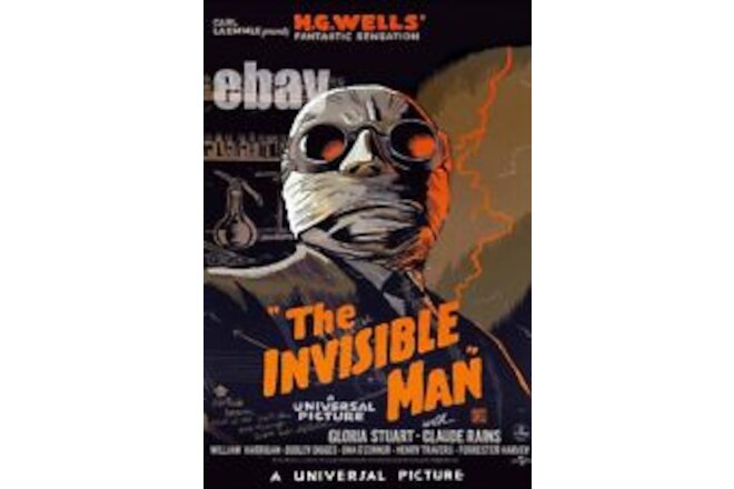 THE INVISIBLE MAN Sci Fi Horror HG Wells Claude Raines 16.5 X 11.7 Repro LC UNIV